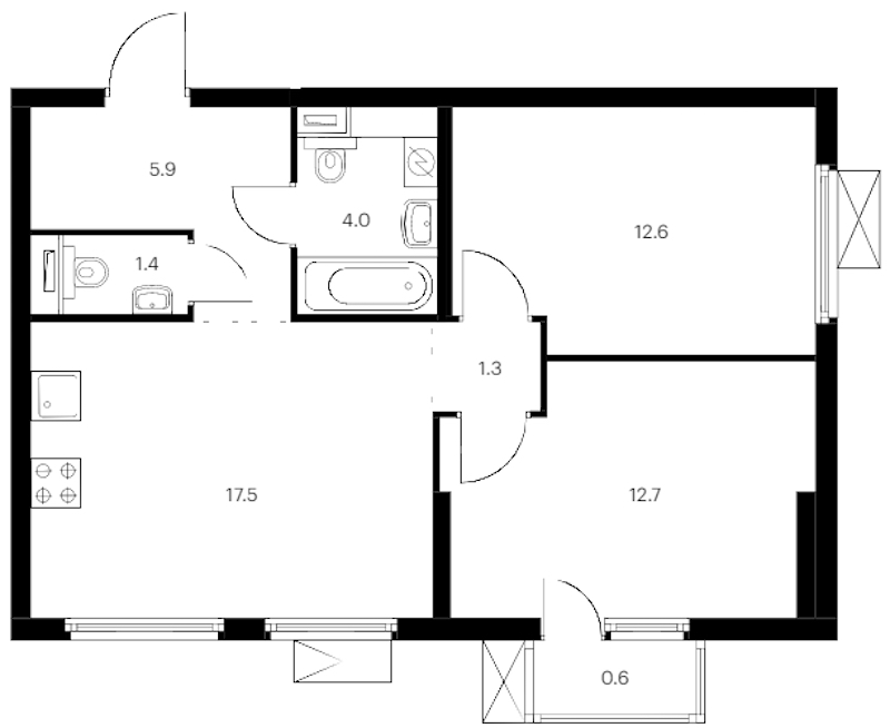 2-комнатная квартира 56 м², 4/14 эт., ЖК «Витебский парк»